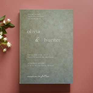 Contemporary Golden Sage Faux Suede Paint Wedding Invitation