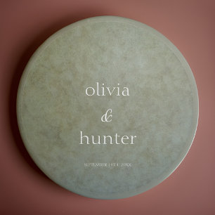 Contemporary Golden Sage Faux Suede Paint Wedding Round Paper Coaster