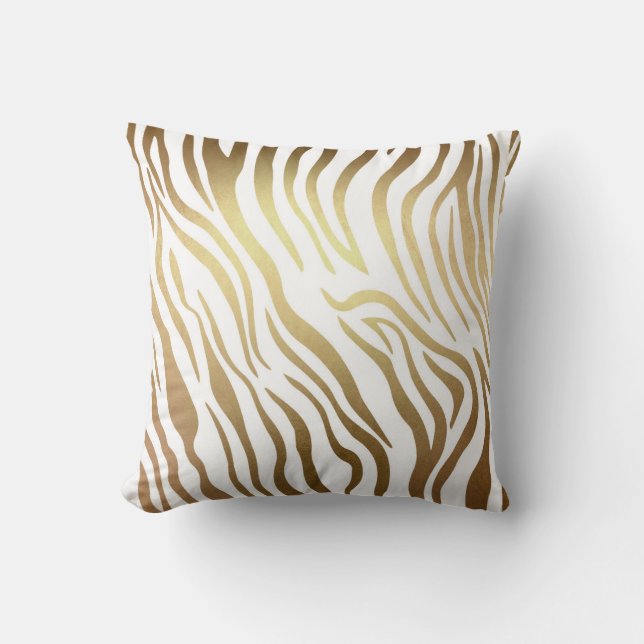Contemporary Golden White Zebra Safari Skin Throw Pillow (Front)