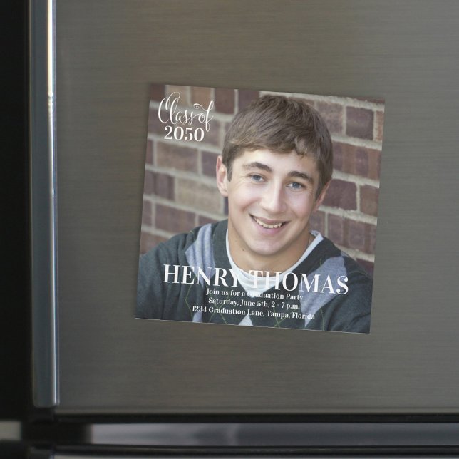 Contemporary Graduation Photo Magnetic Card (Graduation photo magnet card with sleek minimal design.)