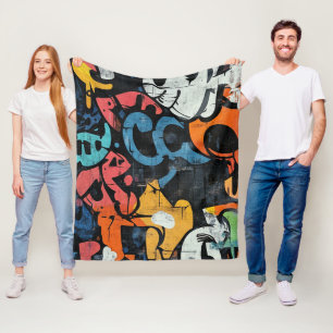 Contemporary Graffiti Abstract Pink Blue Black Fleece Blanket