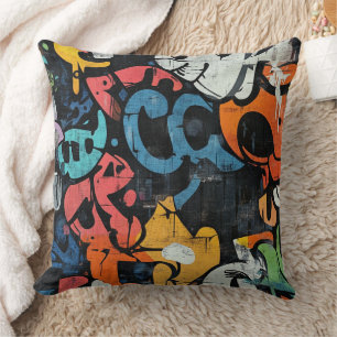 Contemporary Graffiti Abstract Pink Blue Black Throw Pillow