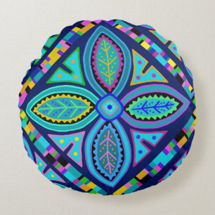 Contemporary Granny Square Flower Round Pillow