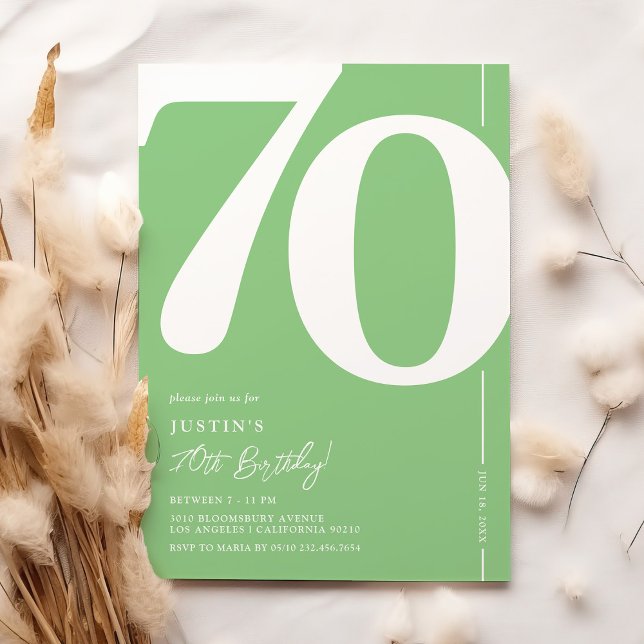 Contemporary Green 70th Birthday Invitation (Creator Uploaded)