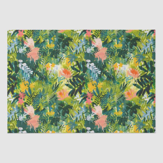 Contemporary Green Abstract Floral Pattern Tissue Paper (Front)