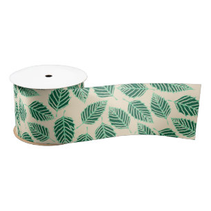 Contemporary Green Birch Leaves Pattern Satin Ribbon
