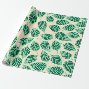 Contemporary Green Birch Leaves Pattern Wrapping Paper