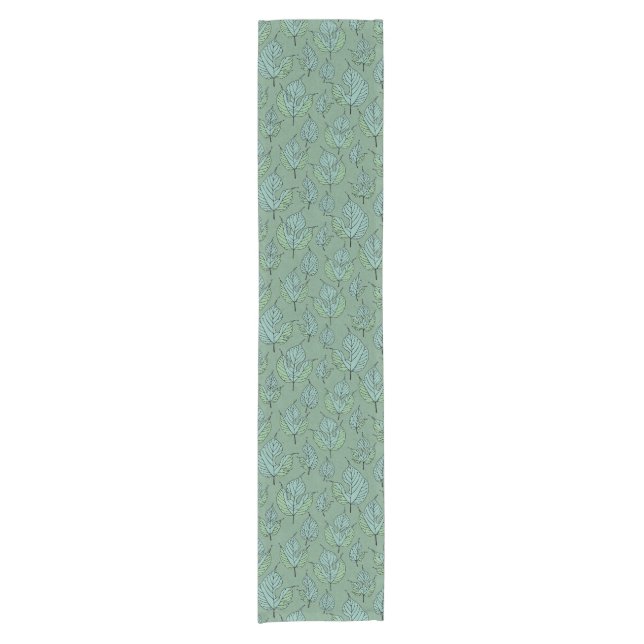 Contemporary Green Mulberry Leaves Collage Short Table Runner (Front)