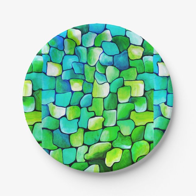 Contemporary Green Pattern Paper Plate (Front)