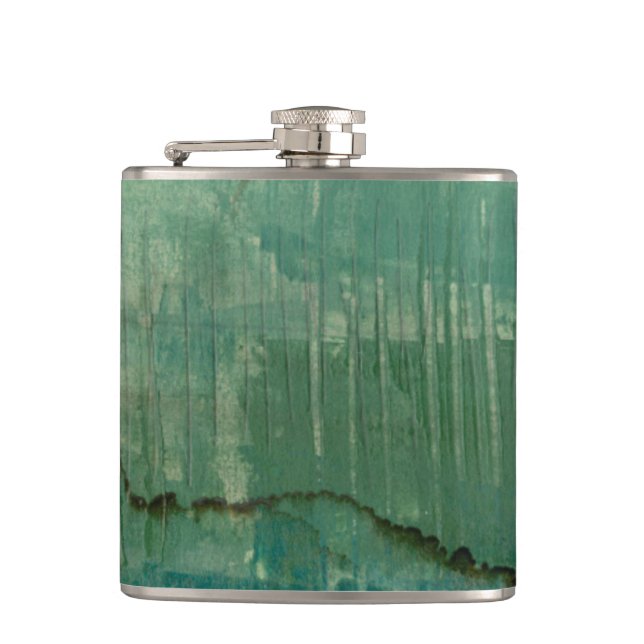 Contemporary Green Watercolor Hip Flask (Front)