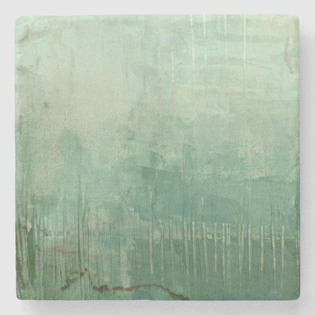 Contemporary Green Watercolor Stone Coaster (Front)