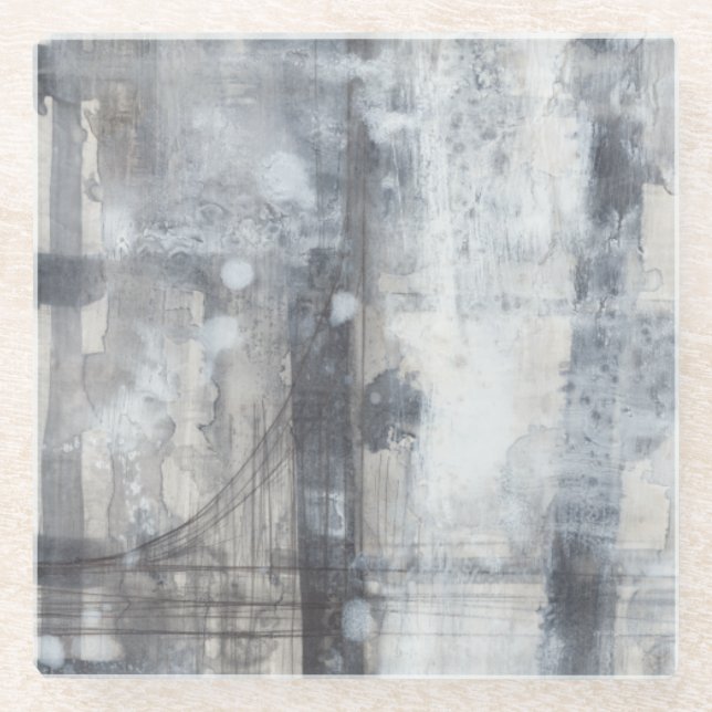 Contemporary Grey Painting Glass Coaster (Front)