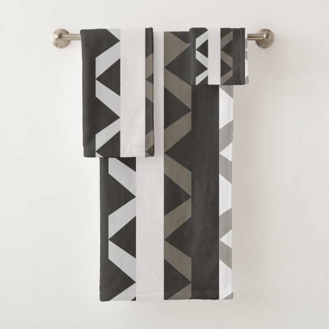 Contemporary Grey White Triangle Stripe Pattern  Bath Towel Set (Insitu)