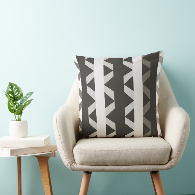 Contemporary Grey White Triangle Stripe Pattern Throw Pillow (Chair)