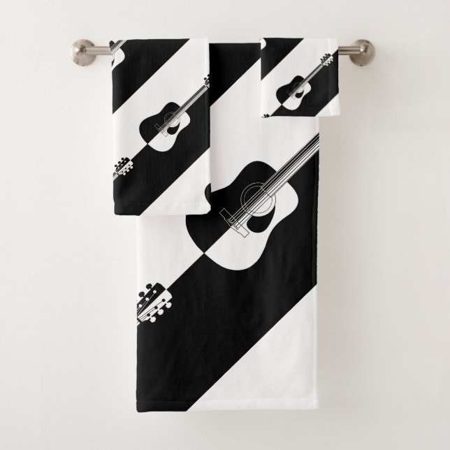 Contemporary guitar pattern bath towel set (Insitu)