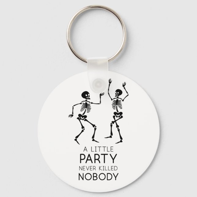 Contemporary Halloween dancing skeletons Keychain (Front)