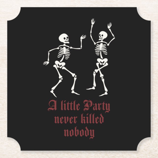 Contemporary Halloween skeletons Paper Coaster (Front)