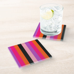 Contemporary Halloween Stripes Glass Coaster