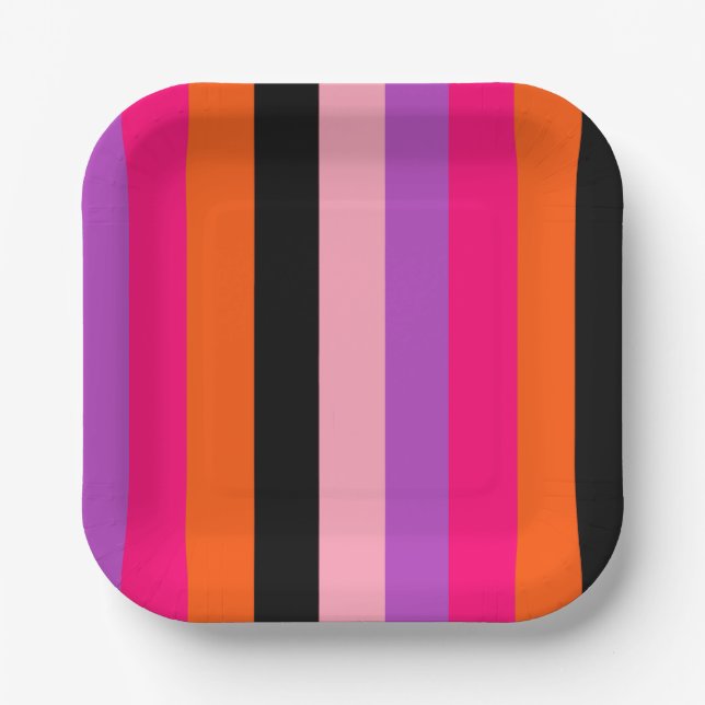 Contemporary Halloween Stripes  Paper Plate (Front)