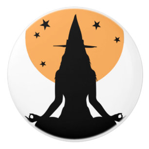Contemporary Halloween yoga Witch Ceramic Knob