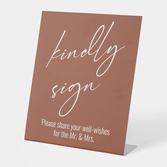 Contemporary Handwriting "Kindly Sign" Terracotta Pedestal Sign (Front)