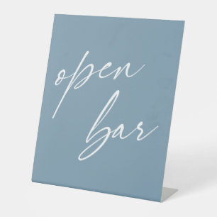 Contemporary Handwriting Open Bar Dusty Blue Pedestal Sign