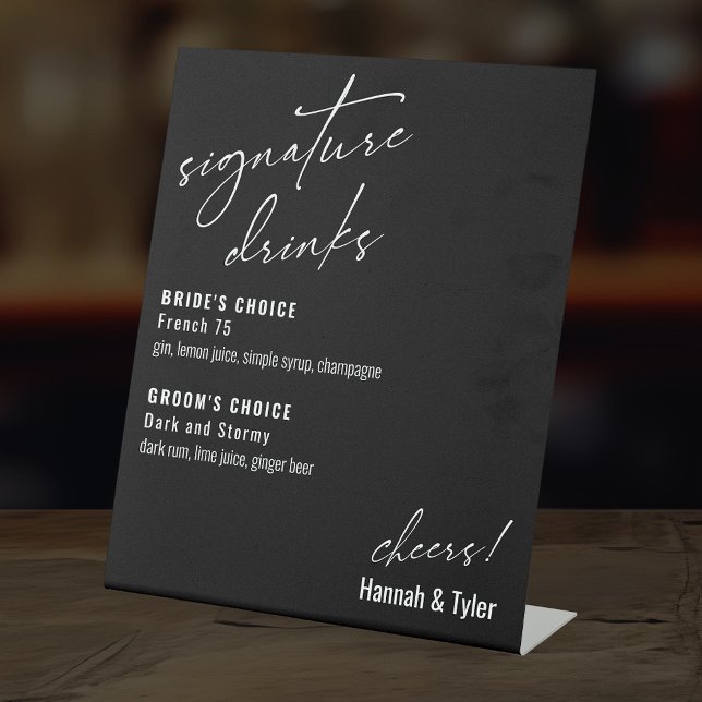 Contemporary Handwriting Signature Drinks Black Pedestal Sign (Creator Uploaded)