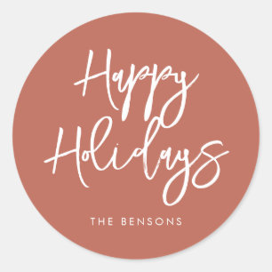 Contemporary Happy Holidays Terracotta Classic Round Sticker