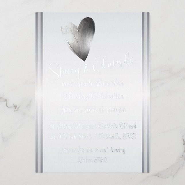 Contemporary Heart Silver Foil Wedding Invitation (Front)