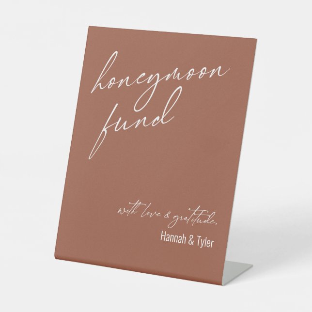 Contemporary Honeymoon Fund QR Code Terracotta Pedestal Sign (Front)