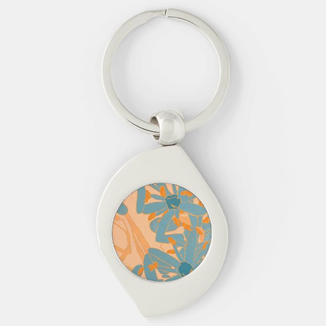 Contemporary Leaf Design in Peach bdge Keychain (Front)