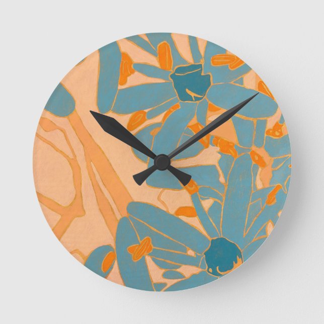 Contemporary Leaf Design in Peach bdge Round Clock (Front)