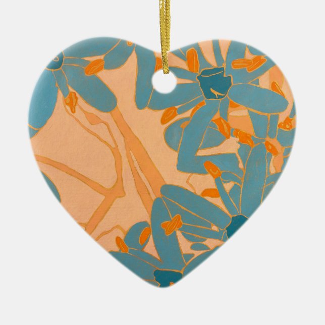 Contemporary Leaf Design in Peach Ceramic Ornament (Front)