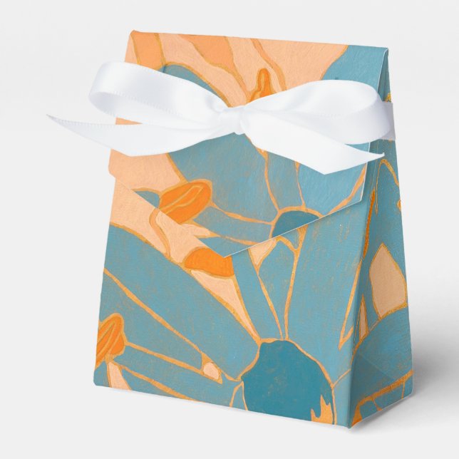Contemporary Leaf Design in Peach Favor Box (Front Side)