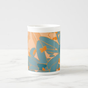 Contemporary Leaf Design in Peach Label Bone China Mug