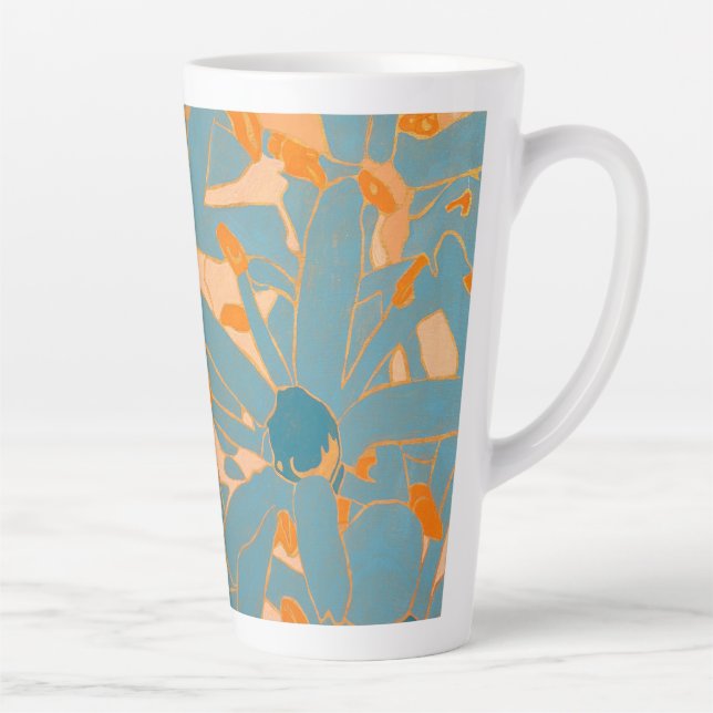 Contemporary Leaf Design in Peach Label Latte Mug (Right)