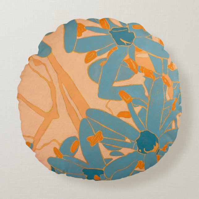 Contemporary Leaf Design in Peach  Round Pillow (Front)