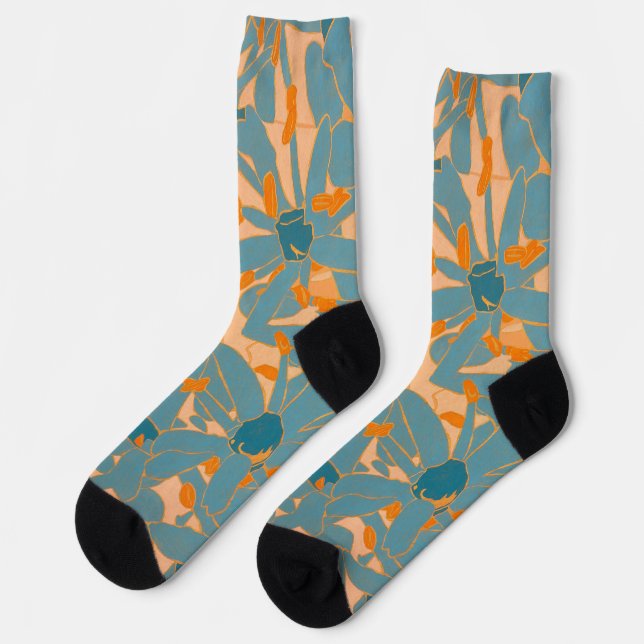 Contemporary Leaf Design in Peach Socks (Left)