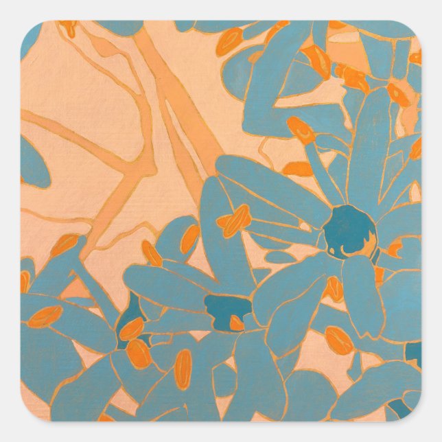 Contemporary Leaf Design in Peach  Square Sticker (Front)