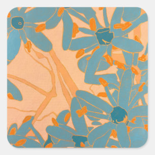 Contemporary Leaf Design in Peach Square Sticker