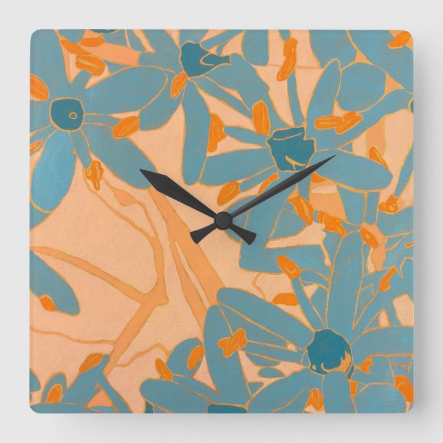 Contemporary Leaf Design in Peach Square Wall Clock (Front)