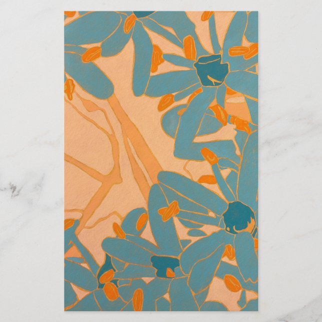 Contemporary Leaf Design in Peach Stationery (Front)
