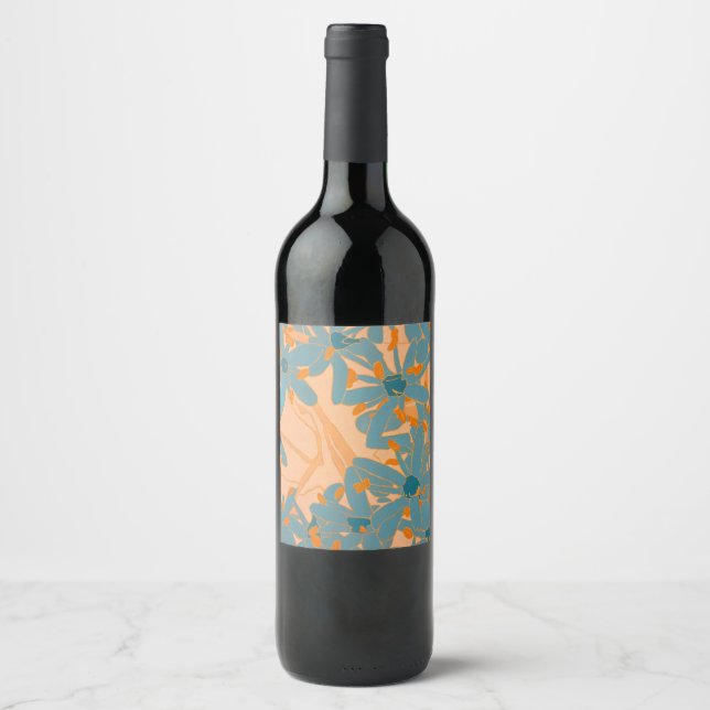 Contemporary Leaf Design in Peach Wine Label (Front)