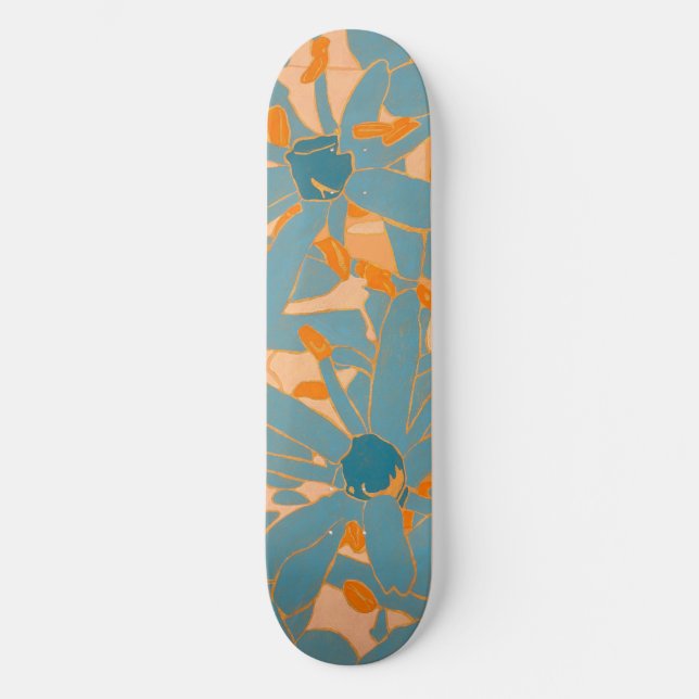 Contemporary Leaf Design Peach Skateboard (Front)
