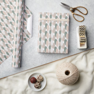 Contemporary Leaf Print with Sage and Beige Tones Wrapping Paper