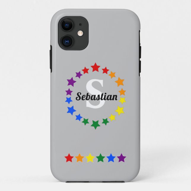 Contemporary LGBT Gay Pride Stars Monogram & Name  Case-Mate iPhone Case (Back)