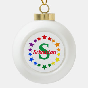 Contemporary LGBT Gay Pride Stars Monogram & Name  Ceramic Ball Christmas Ornament