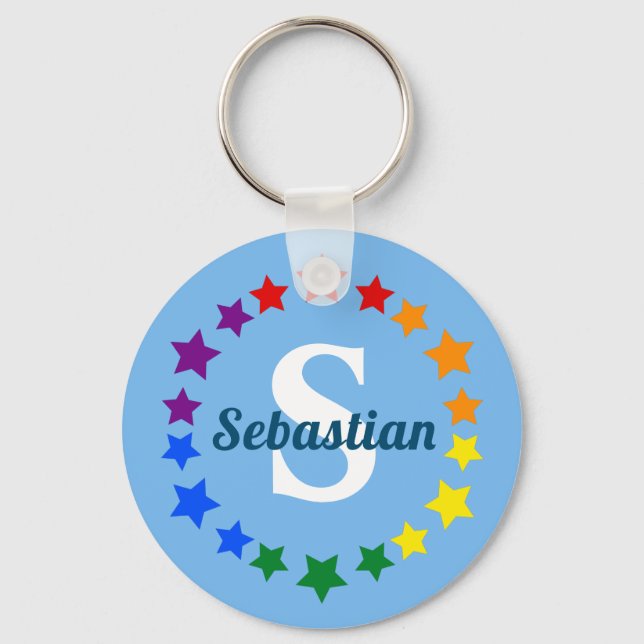Contemporary LGBT Gay Pride Stars Monogram & Name  Keychain (Front)