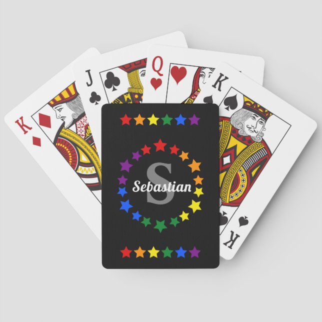 Contemporary LGBT Gay Pride Stars Monogram & Name  Playing Cards (Back)