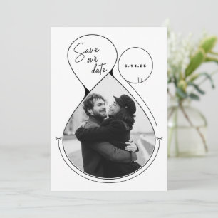 Contemporary Line Art Black White Photo Unique Save The Date